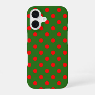 Red On Green Polka Dots Pattern Design iPhone 16 Case