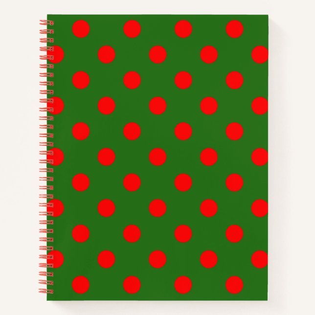 Red On Green Polka Dots Pattern Design  Notebook (Front)