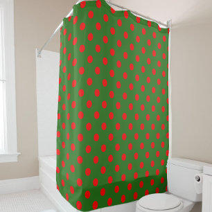 Red On Green Polka Dots Pattern Design Shower Curtain