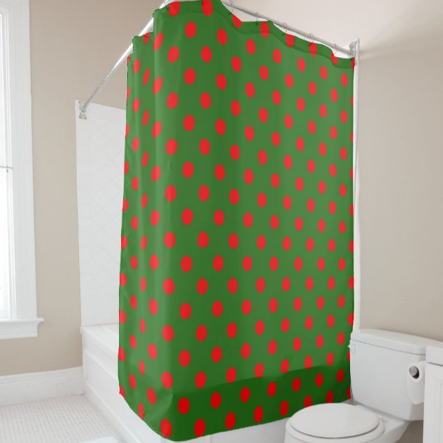 Red On Green Polka Dots Pattern Design  Shower Curtain (Creator Uploaded)