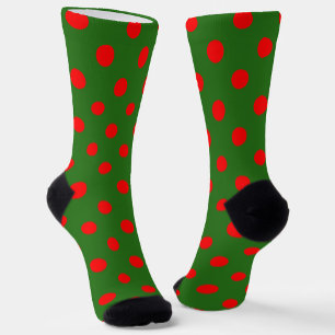 Red On Green Polka Dots Pattern Design Socks