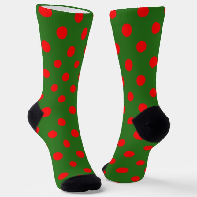 Red On Green Polka Dots Pattern Design  Socks (Creator Uploaded)