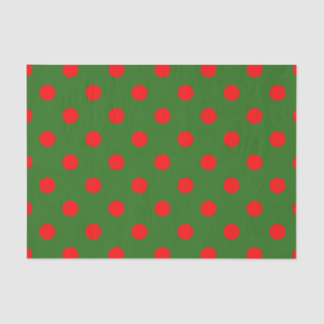 Red On Green Polka Dots Pattern Design  Tissue Paper (Front)
