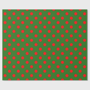 Red On Green Polka Dots Pattern Design Wrapping Paper