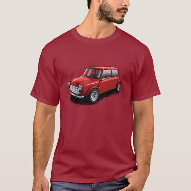 Red on Maroon Classic Mini Car T-Shirt (Front)