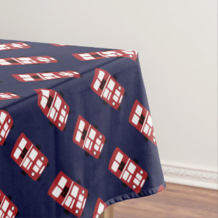 Red on navy blue double decker bus tablecloth