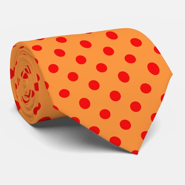 Red On Orange Polka Dots Pattern Design  Tie (Creator Uploaded)