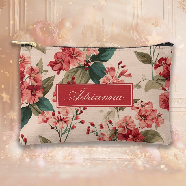 Red on Pink Hibiscus Floral Accessory Pouch (Creator Uploaded)