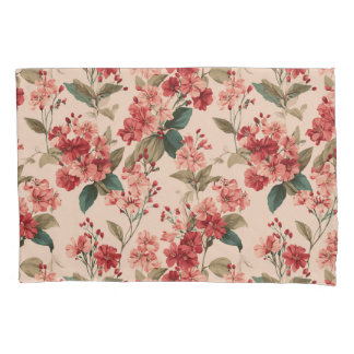 Red on Pink Hibiscus Floral  Pillowcase