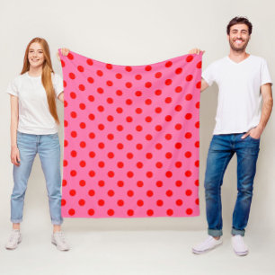 Red On Pink Polka Dots Pattern Design Fleece Blanket