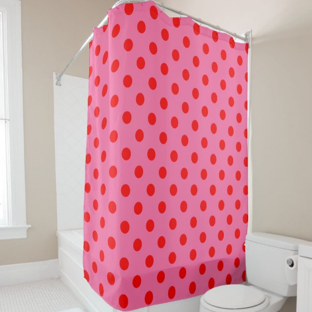 Red On Pink Polka Dots Pattern Design Shower Curtain (Creator Uploaded)