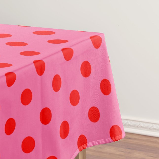 Red On Pink Polka Dots Pattern Design Tablecloth (Creator Uploaded)
