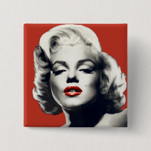 Red on Red Lips Marilyn 15 Cm Square Badge (Front)