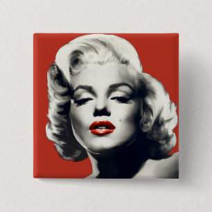 Red on Red Lips Marilyn 15 Cm Square Badge