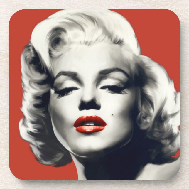 Red on Red Lips Marilyn Coaster (Front)