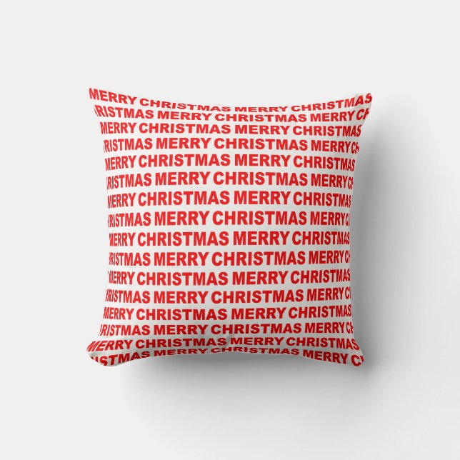 Red on White Christmas Typography Throw Pillow (Front)
