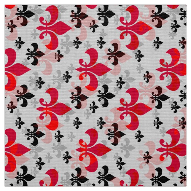 Red On white Fleur De Lis Fabric (Swatch)