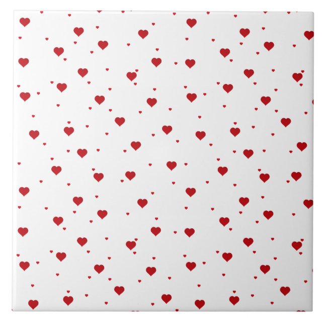 Red On White Hearts Pattern Ceramic Tile (Front)