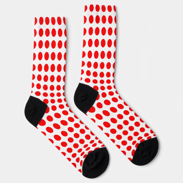 Red on White Large Size Horiz. Polka Dots Socks (Right)