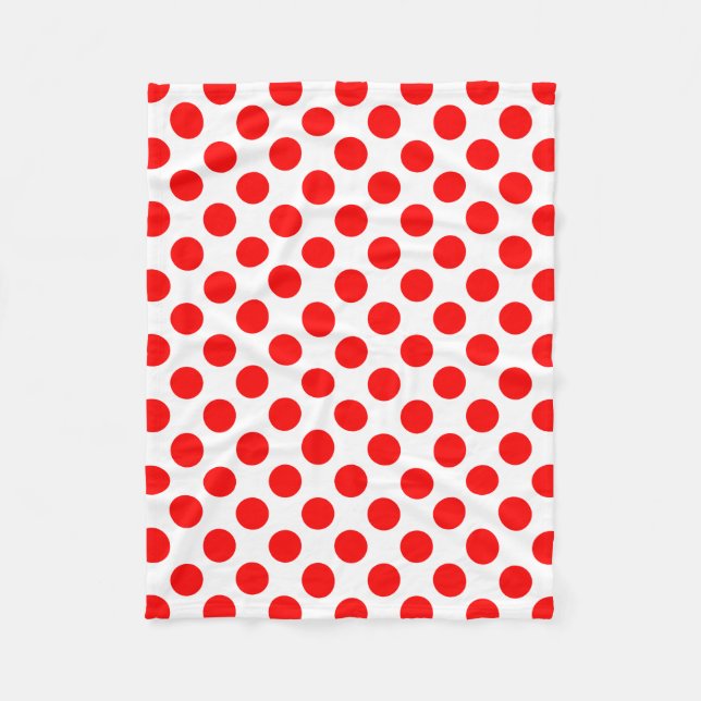 Red on White Large Size Polka Dots Fleece Blanket (Front)