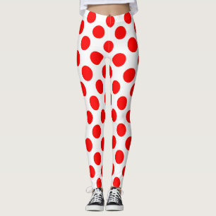 Red on White Large Size Polka Dots Leggings