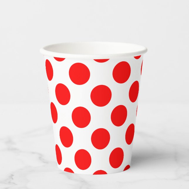 Red on White Large Size Polka Dots Paper Cups (Front)