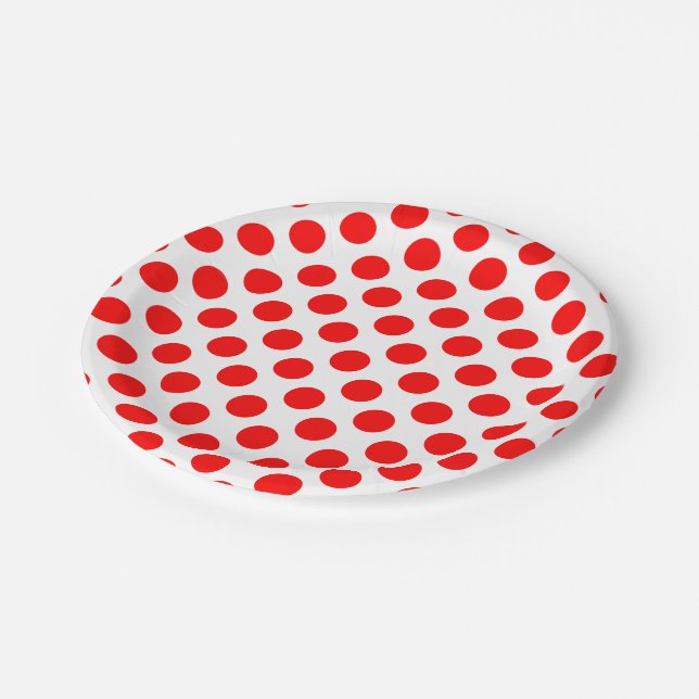 Red on White Large Size Polka Dots Paper Plate (Angled)