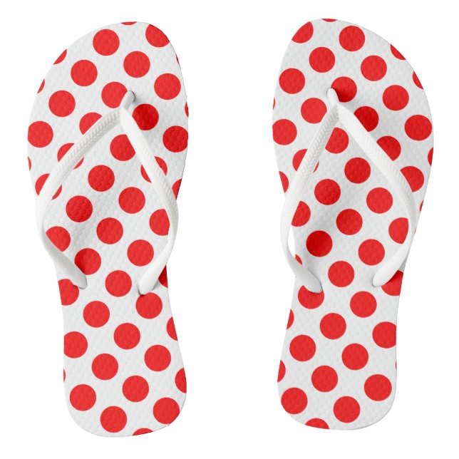 Red on White Large Size Polka Dots Thongs (Footbed)
