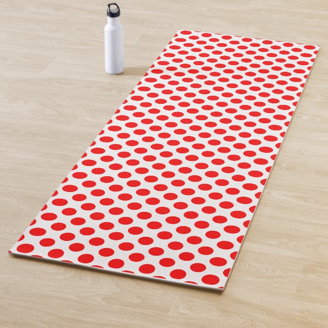 Red on White Large Size Polka Dots Yoga Mat (In Situ)
