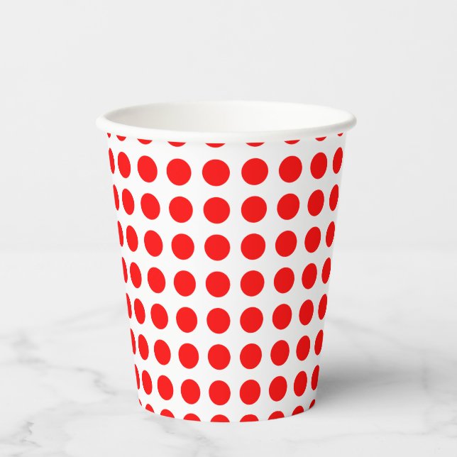 Red on White Medium Size Horizontal Polka Dots Paper Cups (Front)