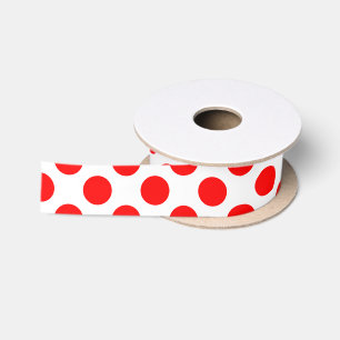 Red on White Medium Size Polka Dots Ribbon Satin Ribbon