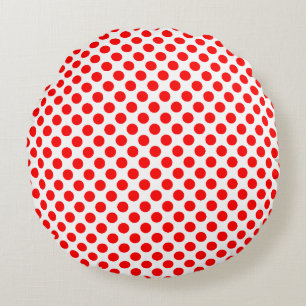 Red on White Medium Size Polka Dots Round Cushion