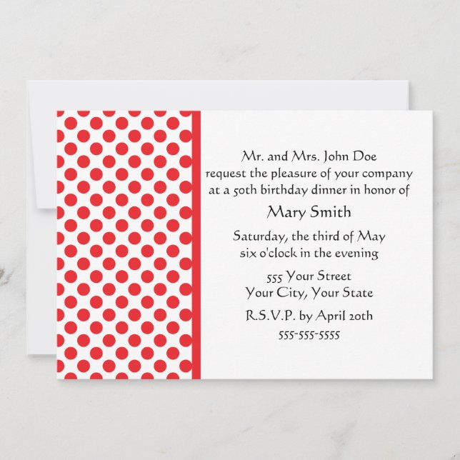 Red on White Polka Dot Invitation (Front)