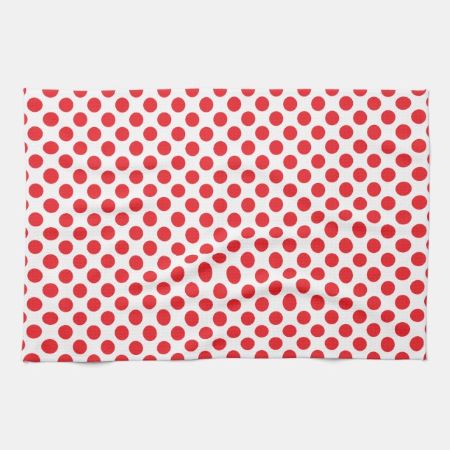 Red on White Polka Dot Tea Towel (Horizontal)