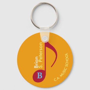 red on yellow musical note with name key ring