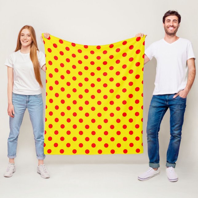 Red On Yellow Polka Dots Pattern Design  Fleece Blanket (Creator Uploaded)