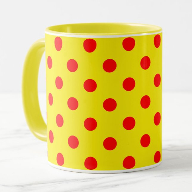 Red On Yellow Polka Dots Pattern Design  Mug (Creator Uploaded)