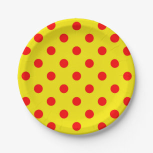 Red On Yellow Polka Dots Pattern Design Paper Plate