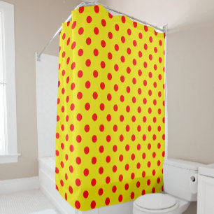Red On Yellow Polka Dots Pattern Design Shower Curtain