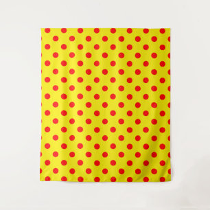 Red On Yellow Polka Dots Pattern Design  Tapestry