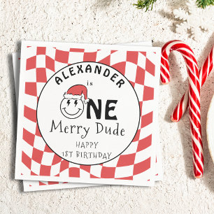 Red One Happy Dude Christmas 1st Birthday Decor Napkin
