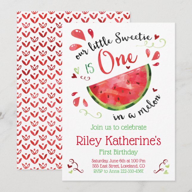 Red One in a Melon 1st Birthday Invitation (Front/Back)