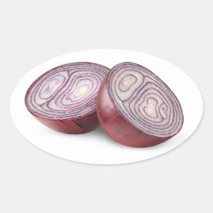 Red onion cut in halves oval sticker