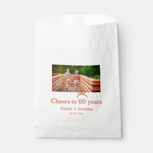 red or bow cheers to 60 years anniversary wedding favour bag