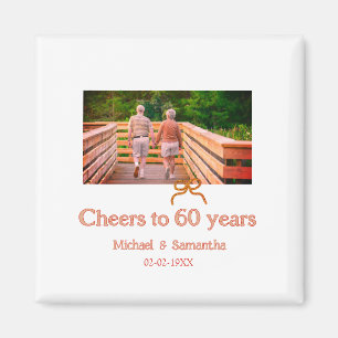 red or bow cheers to 60 years anniversary wedding magnet