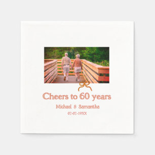 red or bow cheers to 60 years anniversary wedding napkin
