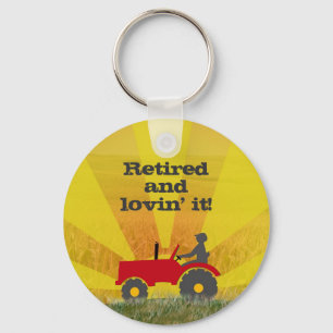 Red or Green Retirement Tractor Keychain