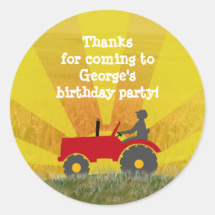 Red or Green Tractor Party Favour Bag Sticker