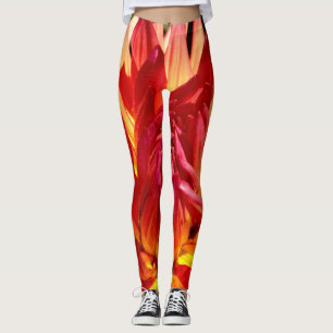 Red orange abstract flower pattern photography fun leggings