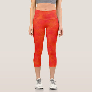 Red Orange Abstract Pattern Capri Leggings